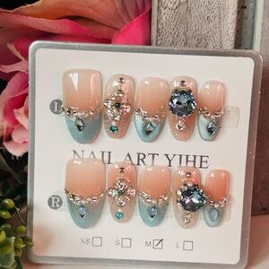 Elegant Blue and Nude Nail Art Set
